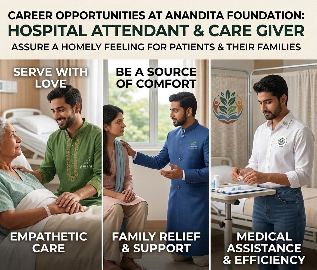 Career opportunities at Anandita Foundation: hospital attendant and caregiver — empathetic care, family relief and support, medical assistance and efficiency